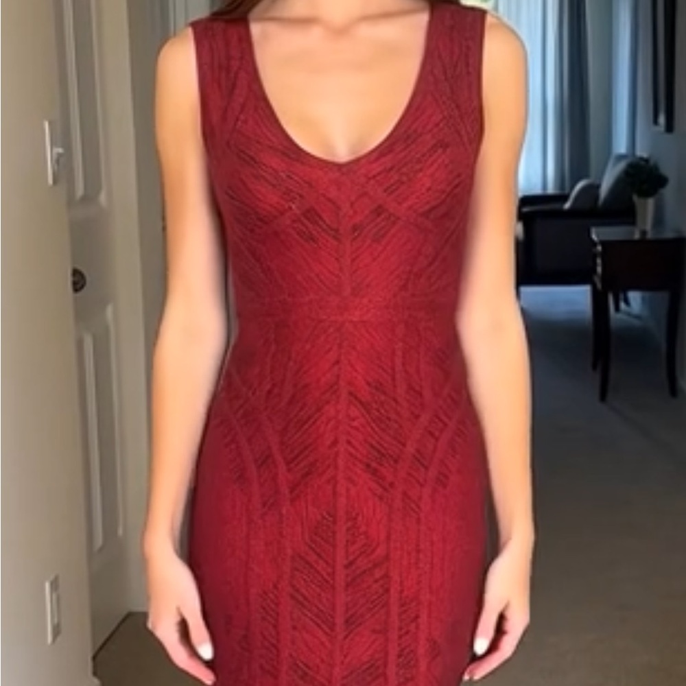 Herve Leger Deep Red Midi Dress